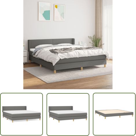 The Living Store Sommier à lattes de lit avec matelas Gris foncé 160x200cm Tissu - Lit Double - Lit Tapissier - Literie - Matelas À Ressorts Ensachés - Tête De Lit Ajustable (1/5)