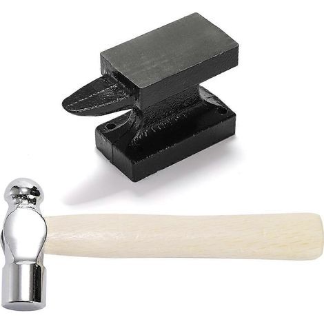 Bloc d'établi en forme de corne de petite taille (500 g) avec marteau à estamper en métal pour la fabrication et la réparation de bijoux, en fonte. (1/5)