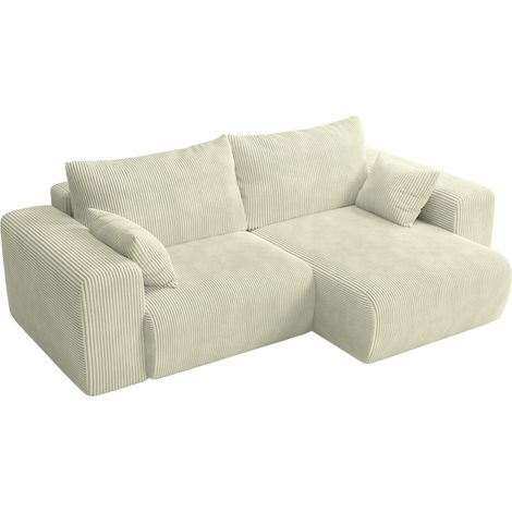 MILEA - Canapé d'angle convertible et réversible en velours côtelé beige (1/5)