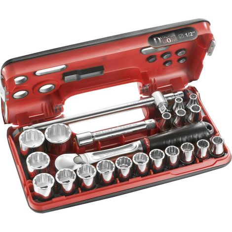 Facom SL.DBOX412 1/2in Drive 12-Point Detection Box Socket Set, 22 Piece Metric FCMSLDBOX412