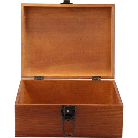 Stash Box en Bois avec Serrure et Clé, Boîte à Trésor Vintage pour le Rangement de Cadeaux et Fournitures Scolaires, 21,5 x 14 x 9,5 cm (1/5)