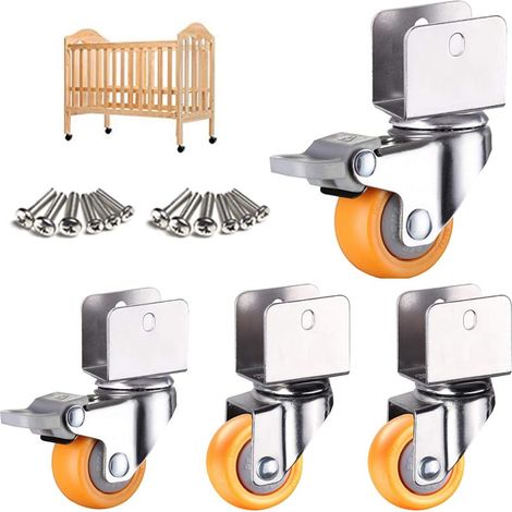 Lot de 4 roulettes pivotantes Ø 5 cm en nylon avec fixation en U, rotation 360°, pour lits bébé et meubles