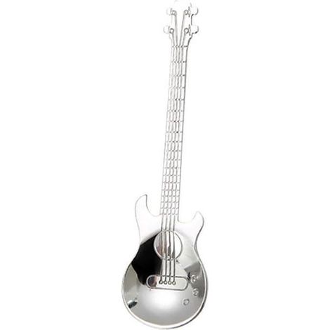 Cuillère à café en acier inoxydable - Motif guitare - Cuillère à thé/café - Argent (1/5)