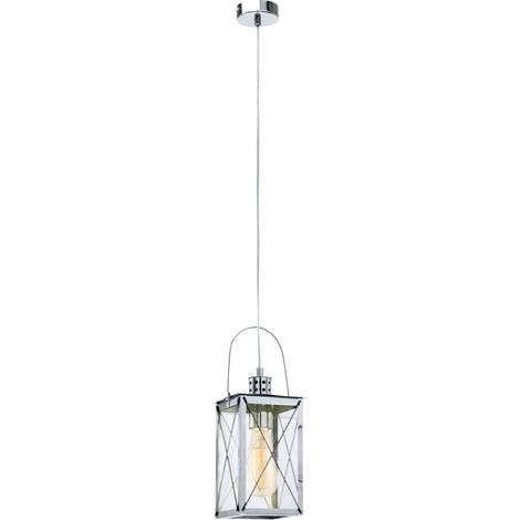 Retro Pendel Decken Lampe Laterne Schlaf Gäste Zimmer Chrom Leuchte Hänge Glas Strahler Eglo 49212E