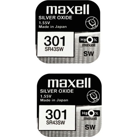 .2 piles Maxell 301SR43SW Silver Oxide1,5v.
.