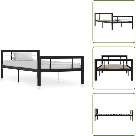 Cama de metal blanco y negro - vidaXL Estructura de cama sin colchón metal blanco y negro 100x200 cm - Somier de láminas