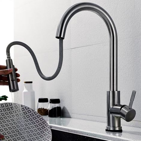 Mitigeur de cuisine rotatif, extractible Robinet d'évier de cuisine avec douchette extractible à 360°, 2 fonctions, mitigeur de cuisine (Sans tuyau) (1/5)