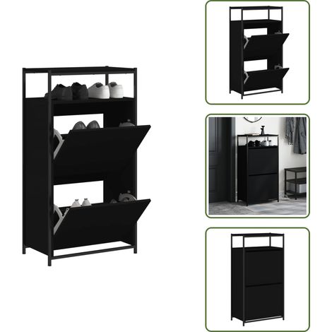 Schuhschrank Schwarz 60x34x112 cm Holzwerkstoff - Schuhschrank - Schrank Für Schuhe - Garderobe - Schuhregal - Holzwerkstoffmöbel (1/5)
