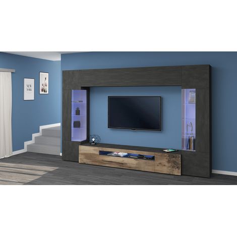 Ensemble meuble TV moderne gris ardoise/érable Keops (1/4)