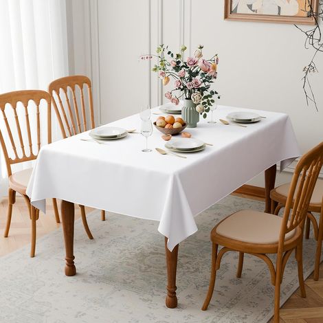 Nappe Rectangulaire Blanche 140x300 cm, Nappe en Élégante et Moderne, Lavable et en Polyester pour Salle à Manger, Jardin, Mariage, Fête, Noël et Anniversaire (1/5)
