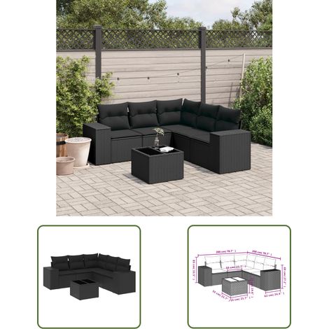 The Living Store 6-tlg. Garten-Sofagarnitur mit Kissen Schwarz Poly Rattan - Gartenmöbel - Esstischgarnitur - Outdoor Möbel - Lounge Set - Rattan Gartenmöbel (1/3)