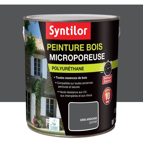 Syntilor – Peinture microporeuse pour bois extérieur 2,5L gris ardoise satiné – Résistante aux intempéries – Séchage express en 1 jour (1/4)