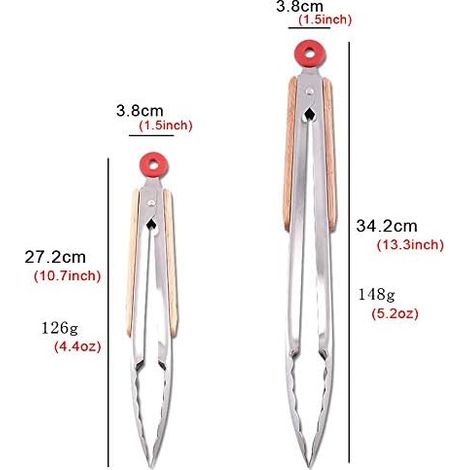 Pince Cuisine Solides(25&33cm)-Pince Barbecue,Facile à Nettoyer et à Tenir,Poignées en Bois Résistant à La Chaleur Inox Pince Alimentaire,Accessoires Pour Ustensiles de Cuisine en Métal Outil (1/5)