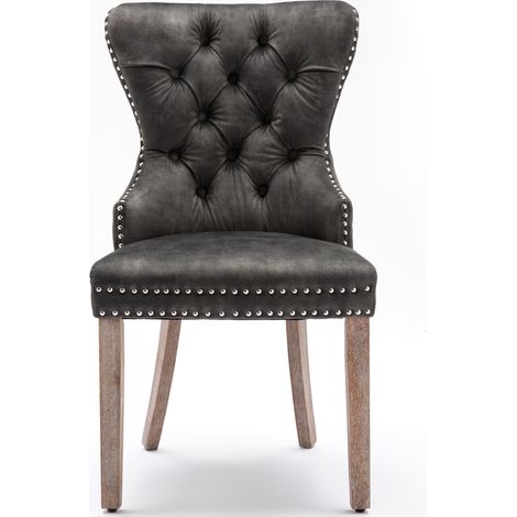 Set de 4 sillas de comedor de terciopelo gris con tachuelas y patas de madera MODENUIT (1/5)