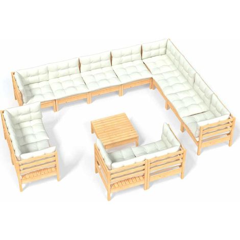 Maison Exclusive - Muebles de jardín 13 piezas cojines madera mac (1/5)