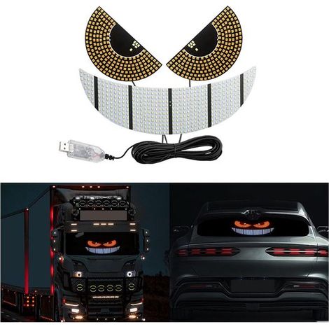 Occhi del diavolo per auto, occhi del diavolo per parabrezza, occhi LED USB plug-and-play per auto, 11 luci dinamiche e personalizzate per auto con effetti luminosi (1/5)