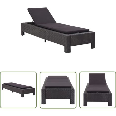 Transat chaise longue bain de soleil bain de soleil avec coussin résine tressée noir (1/5)
