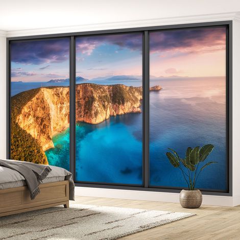 Papier peint panoramique Trompe l'oeil baie vitrée - Vue mer - 130 cm x 78 cm (1/5)