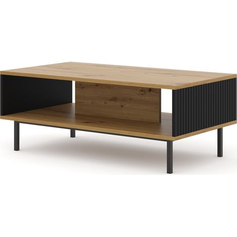 TAVOLINO DA CAFFÈ RAVENNA B IN MDF RIVESTITO IN LEGNO 90x60x45 ROVERE ARTIGIANALE NERO OPACO STRUTTURA NERA