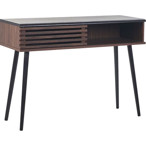 Table Console Rustique à Porte Coulissante Latté Bois Foncé 2 Compartiments Perth