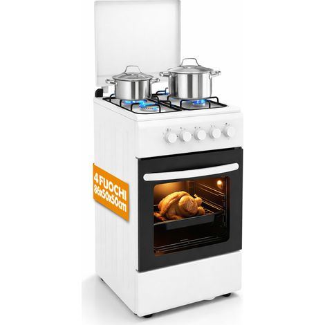 Cucina a Gas Piano Cottura a 4 Fuochi da Esterno Forno Cucinino Bianco 86x50cm