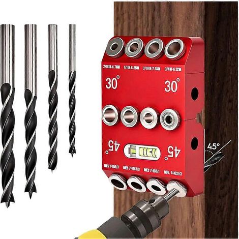 Gabarit de perçage multi-angles 30°, 45°, 90° avec 4 forets, gabarit de perçage portable pour perçage droit et en angle - JBMEDIA (1/4)