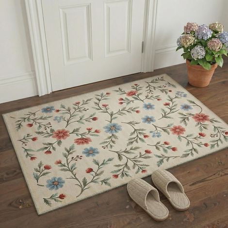 Tapis Entree Interieur Vintage 60x90cm Lavable en Machine AntidéRapant Poil Ras, pour Chambre Salle a Manger Descente de Lit Bureau, Cuisine,Jardin de Campagne Crème Pastel (1/5)