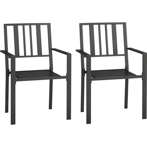 Outsunny 2 PCs Stackable Outdoor Garden Chairs with Metal Slatted Design, Black (1/5)