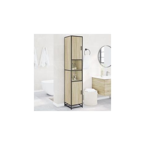Armoire de salle de bain chêne sonoma bois d'ingénierie métal (1/5)