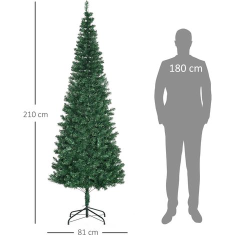 Sapin de Noël artificiel élancé de 210 cm, avec branches réalistes et base pliable, vert. (1/5)