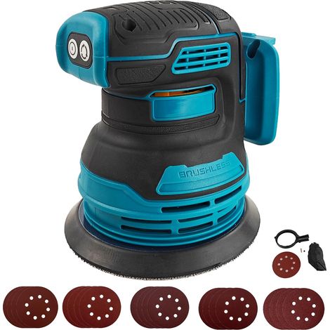 Ponceuse orbitale à mouvements aléatoires sans balai pour compatible avec batterie 18V, ponceuse électrique sans balai à mouvements aléatoires à prise de 5 pouces avec 20 pièces de papier (1/5)