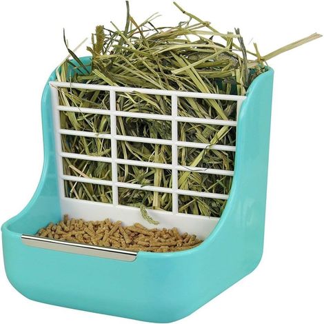 Mangeoire foin 2 en 1 – Pour cochon Inde, lapin, chinchilla – Bleue – Alimentation pratique (1/5)