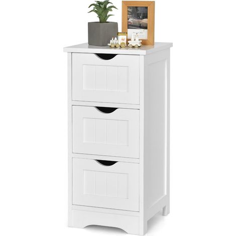 Bathroom Floor Cabinet Wood Storage Cupboard Organizer 3 Drawers Free Standing (1/5)