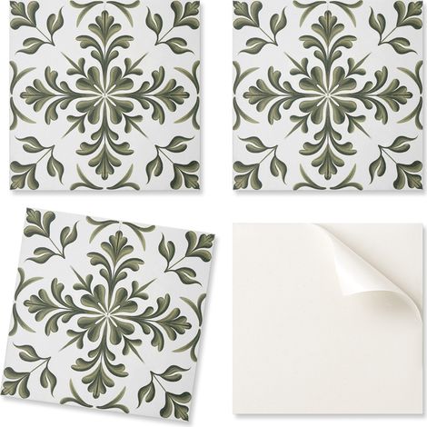 Azulejos decorativos autoadhesivos de vinilo para pared con estampado vegetal sobre fondo de 20x20x20 cm.