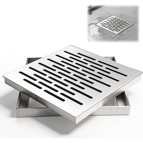 Siphon de Sol en Acier Inoxydable Encadré Couvercle de Drainage extérieur Siphon de Sol Antidérapant , grille d'évacuation d'eau de pluie, Carré pour Douche, pour intérieur/extérieur(250X250X20 mm) (1/5)