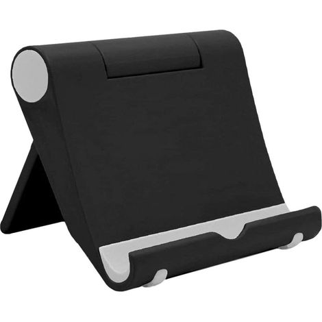 Support Téléphone Bureau - 1 Unité - ABS Et Silicone - Réglable 0-270° - Pour Smartphone Et Tablette - Noir (1/5)