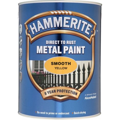 Hammerite 5084878 Direct to Rust Smooth Finish Metal Paint Yellow 5 Litre HMMSFY5L
