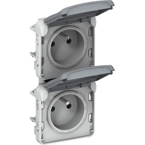 Legrand – Prise de courant 2x2P+T verticale pré-câblée – Programme Plexo modulaire gris – 16A 250V – Pour installation électrique professionnelle (1/6)
