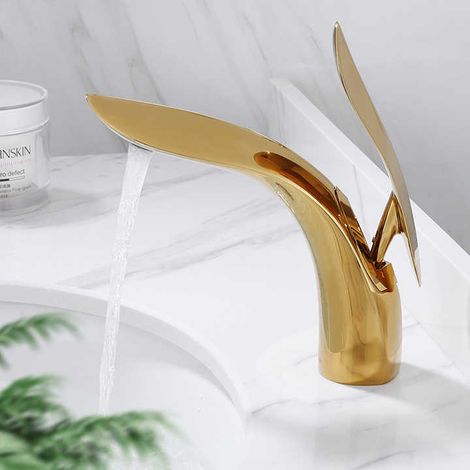 Single Handle Bathroom Faucet for Single Hole Sink Gold (1/5)