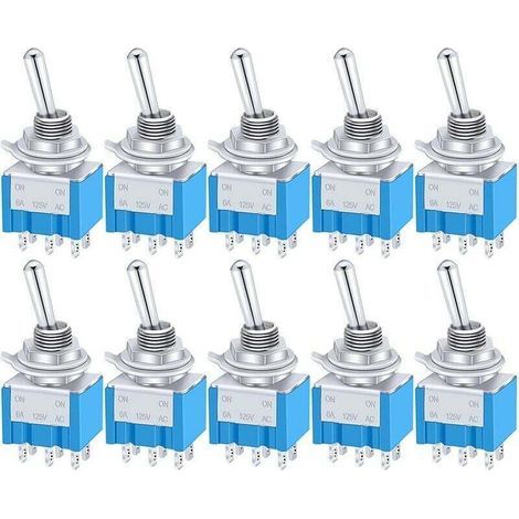 10pcs Mini Toggle Switch ON/OFF/ON 6 Terminals 3 Positions DPDT Metal Rocker Switch AC 125V 6A for Car Truck Boat MTS-203 (1/4)