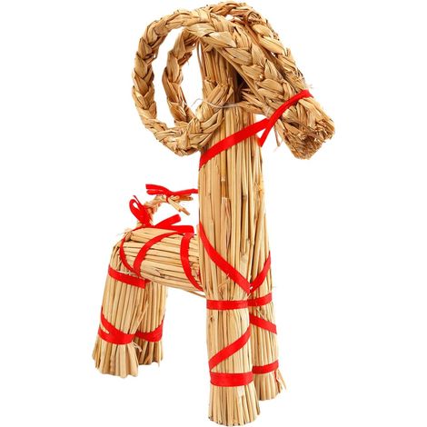 Sculpture de chèvre en paille tissée à la main pour décoration de vacances, décoration saisonnière pour mur ou table, figurine de chèvre en paille naturelle, décoration légère à suspendre au (1/5)