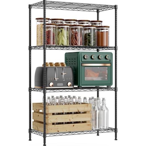 Étagère en métal à 4 niveaux pour charges lourdes, jusqu'à 454 kg, étagère de rangement stable pour garage, cave, atelier, buanderie, garde-manger et salle de loisirs, noir foncé, 35 x 75 x (1/5)