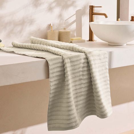 Drap de Douche 70 x 130 cm Maya Taupe, Eponge Unie 100% Coton (1/5)
