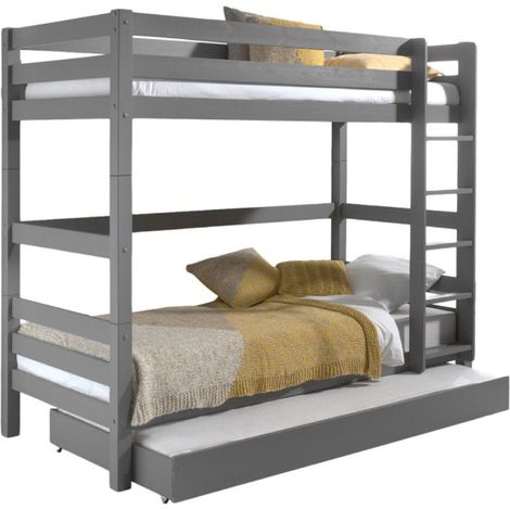Pack - Lit Superposé Enfant & Tiroir "Pino III" Gris (1/5)
