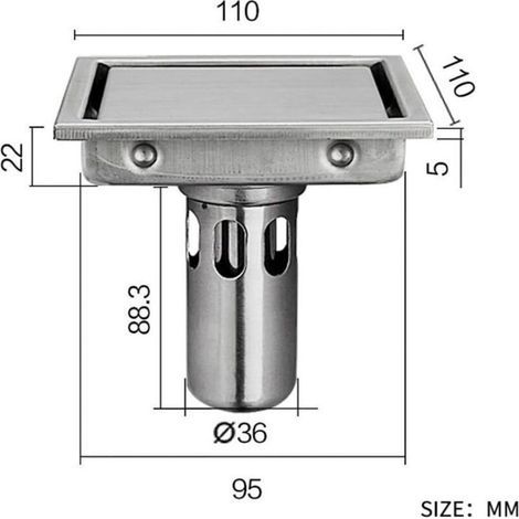 Bonde de douche de 11 cm avec grille carrelable, bonde de douche carrée avec filtre à cheveux, en acier inoxydable 304 brossé, pour salle de bain (1/3)