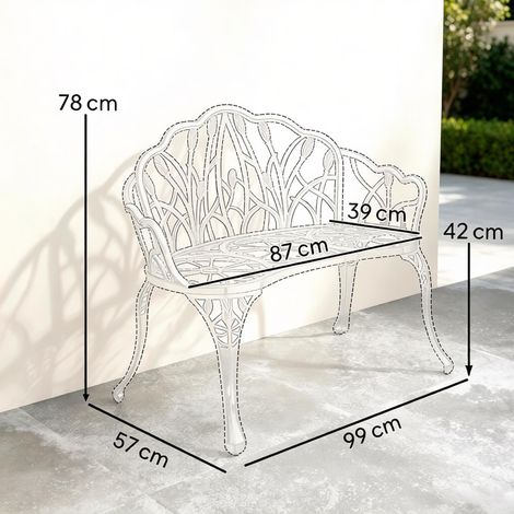 Banc de jardin élégant, banc en métal avec motif décoratif de dossier, banc de parc romantique pour extérieur (banc seul) (1/5)