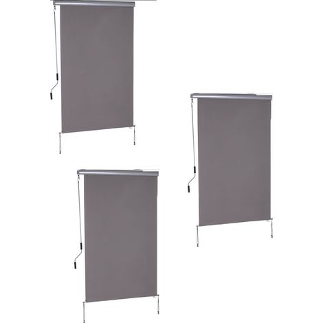 3er-Set senkrechtmarkise Balkonmarkise 120 x 200 cm, Vertikalmarkise Windschutz Sichtschutz mit Handkurbel in Grau