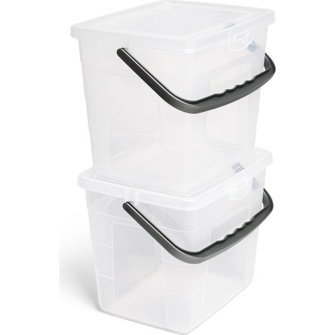 Novaliv 2x boîte à lessive avec couvercle 4 litres I Transparent I 23,5 x 18 x 18,5 cm I Boîte de rangement en poudre à lessive avec poignée stockage