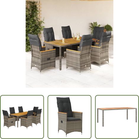 Gartentisch - 7-tlg. Garten-Essgruppe mit Kissen Grau Poly Rattan (1/5)