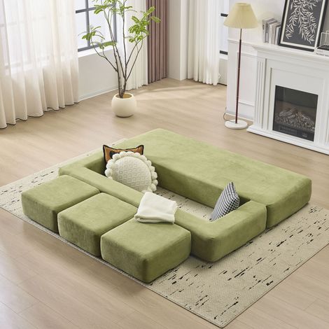 Canapé convertible Ebern Designs avec 3 repose-pieds, mousse haute résilience. En chenille économe d'espace pour studio et bureau, vert (1/5)
